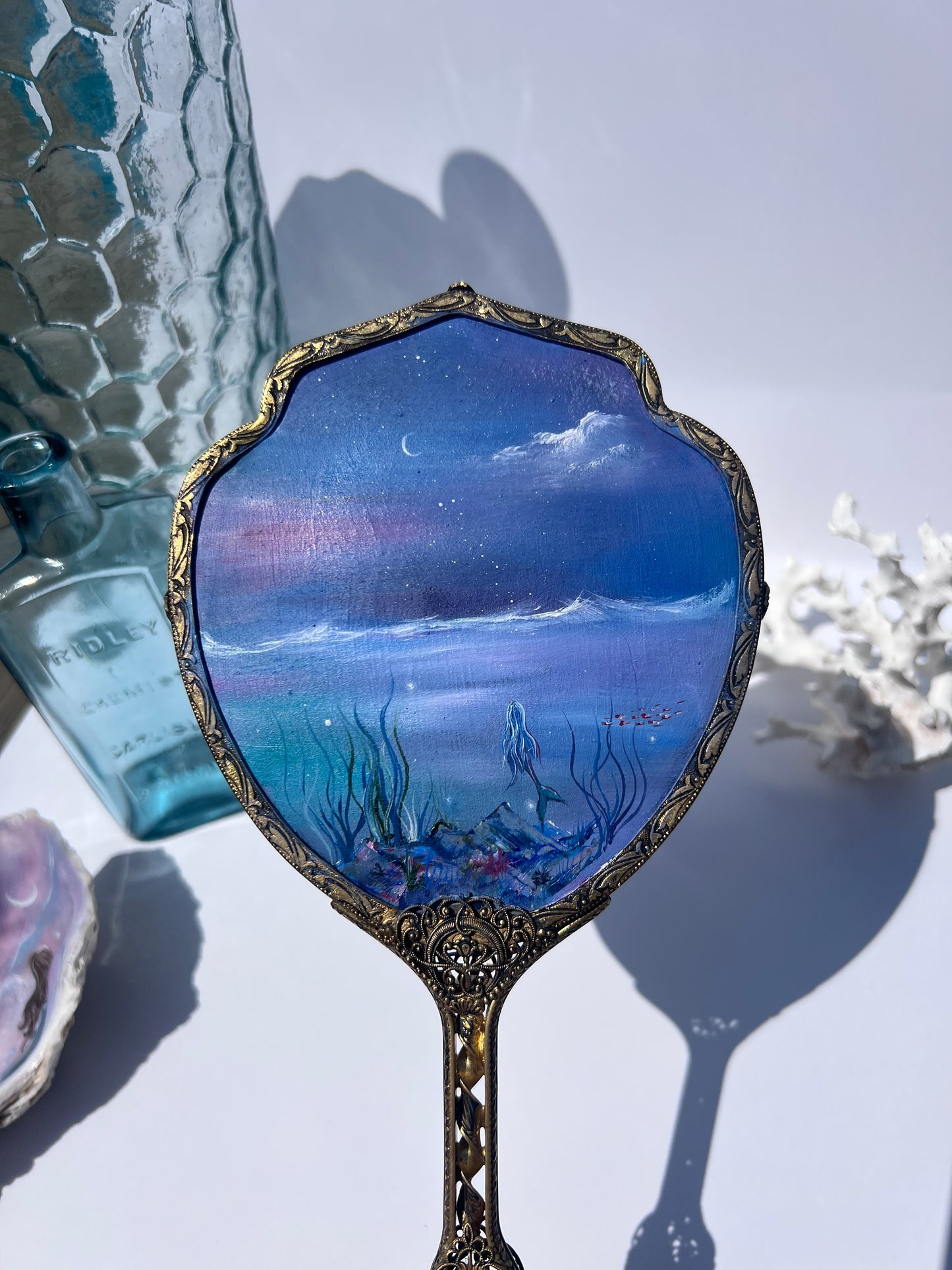 Hand Painted Vintage Mermaid Mirror
