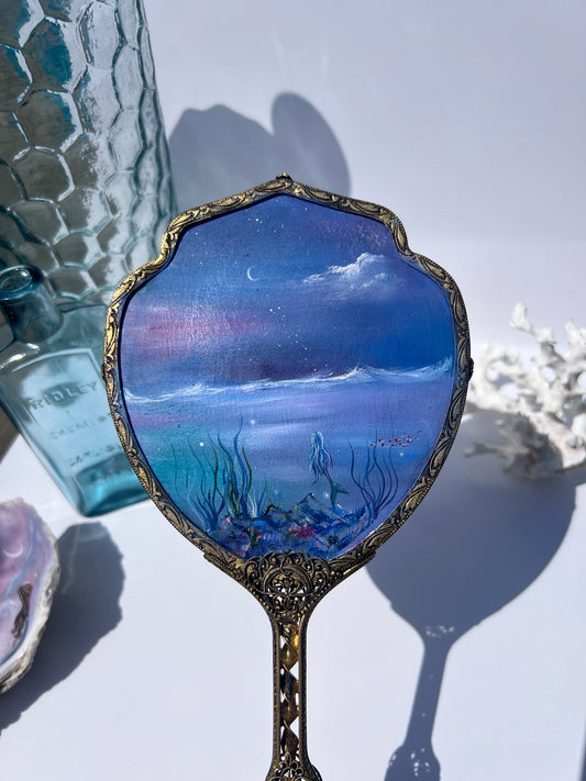 Hand Painted Vintage Mermaid Mirror