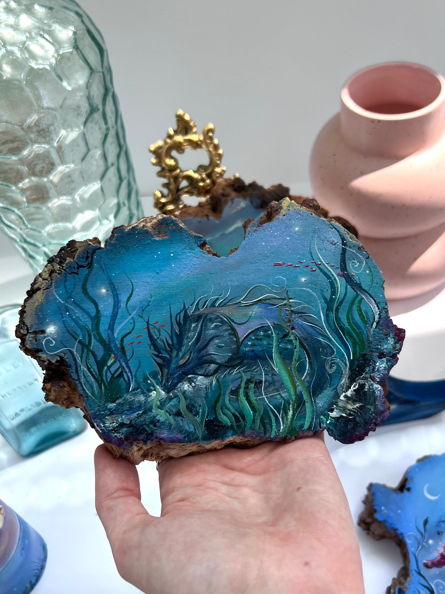Sea Dragon Painting on Raw Wood