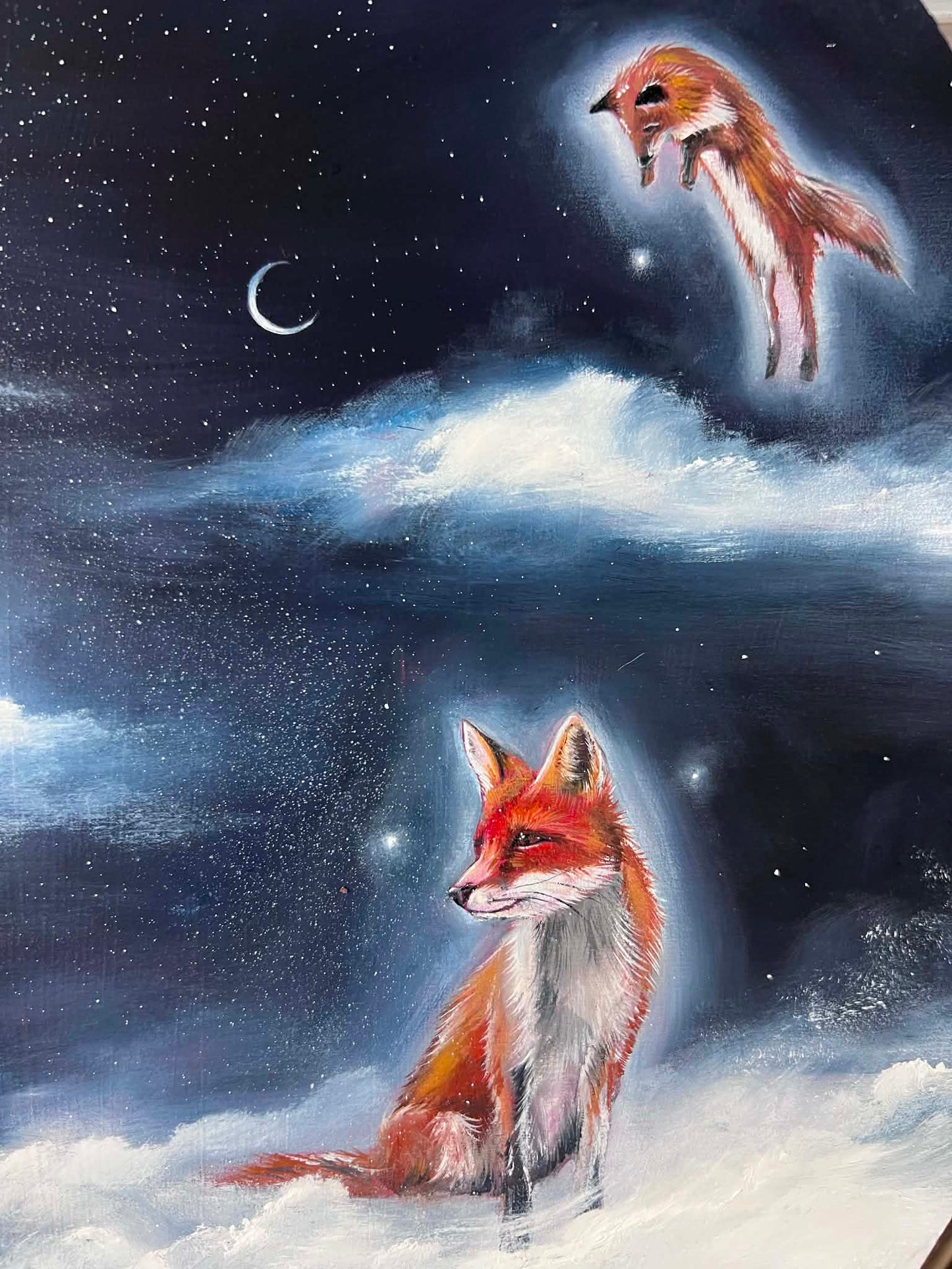 Cloud Meditation Collection Original Oil Painting - Foxes