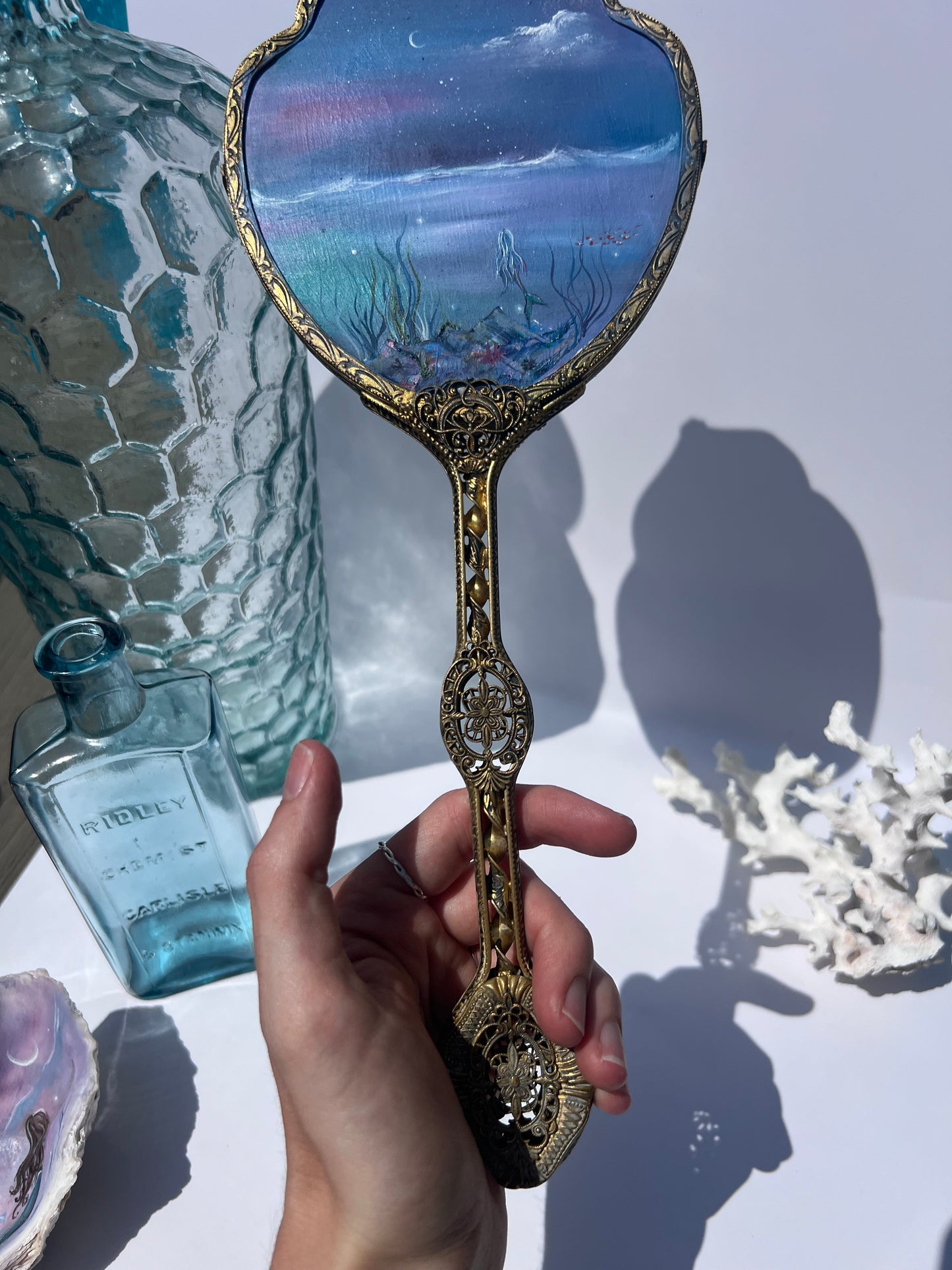 Hand Painted Vintage Mermaid Mirror