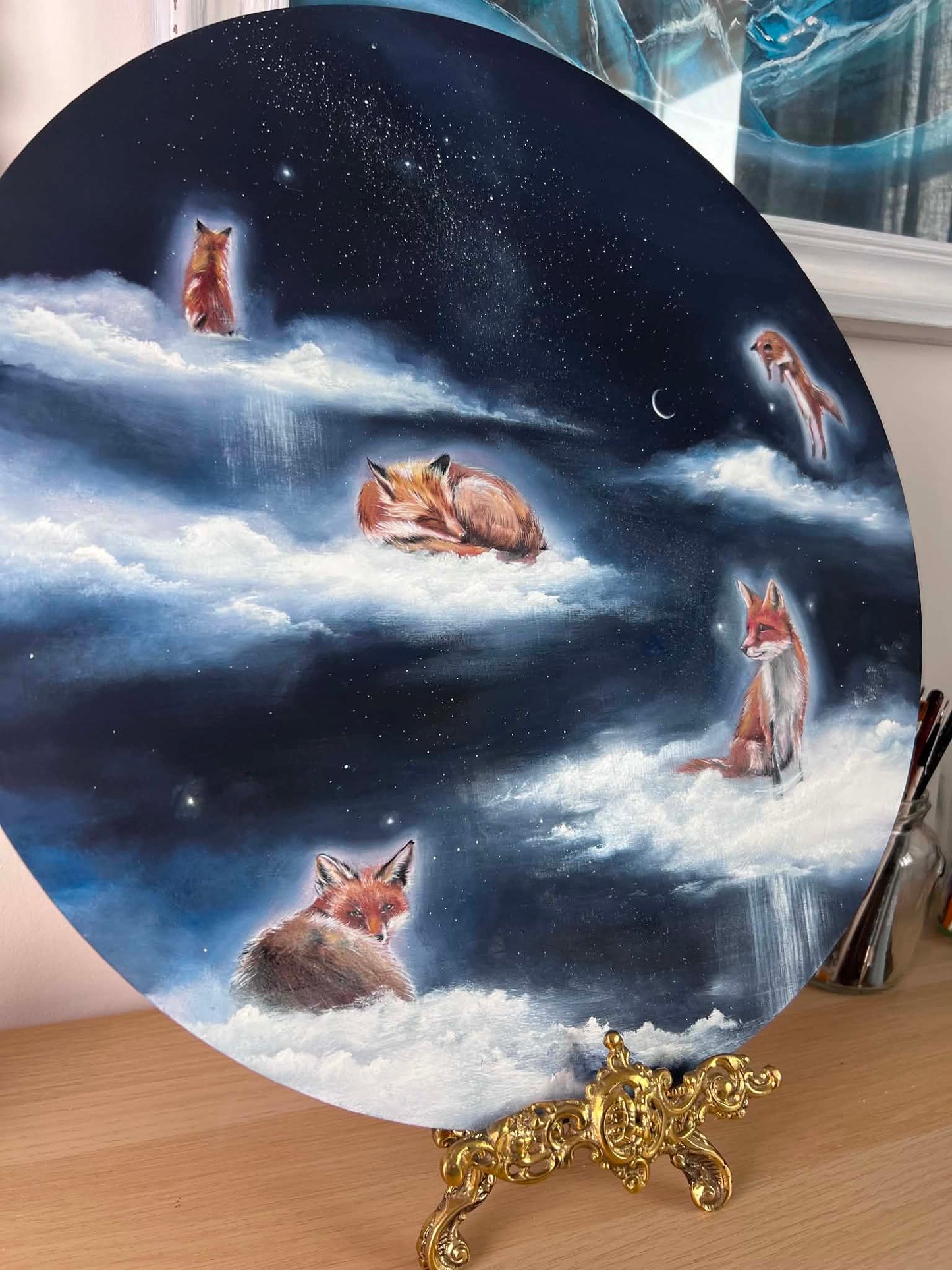 Cloud Meditation Collection Original Oil Painting - Foxes