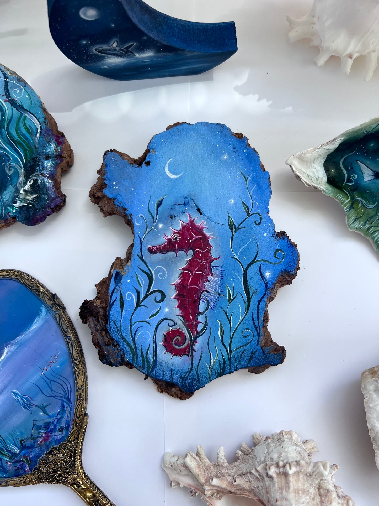 Seahorse Painting on Raw Wood
