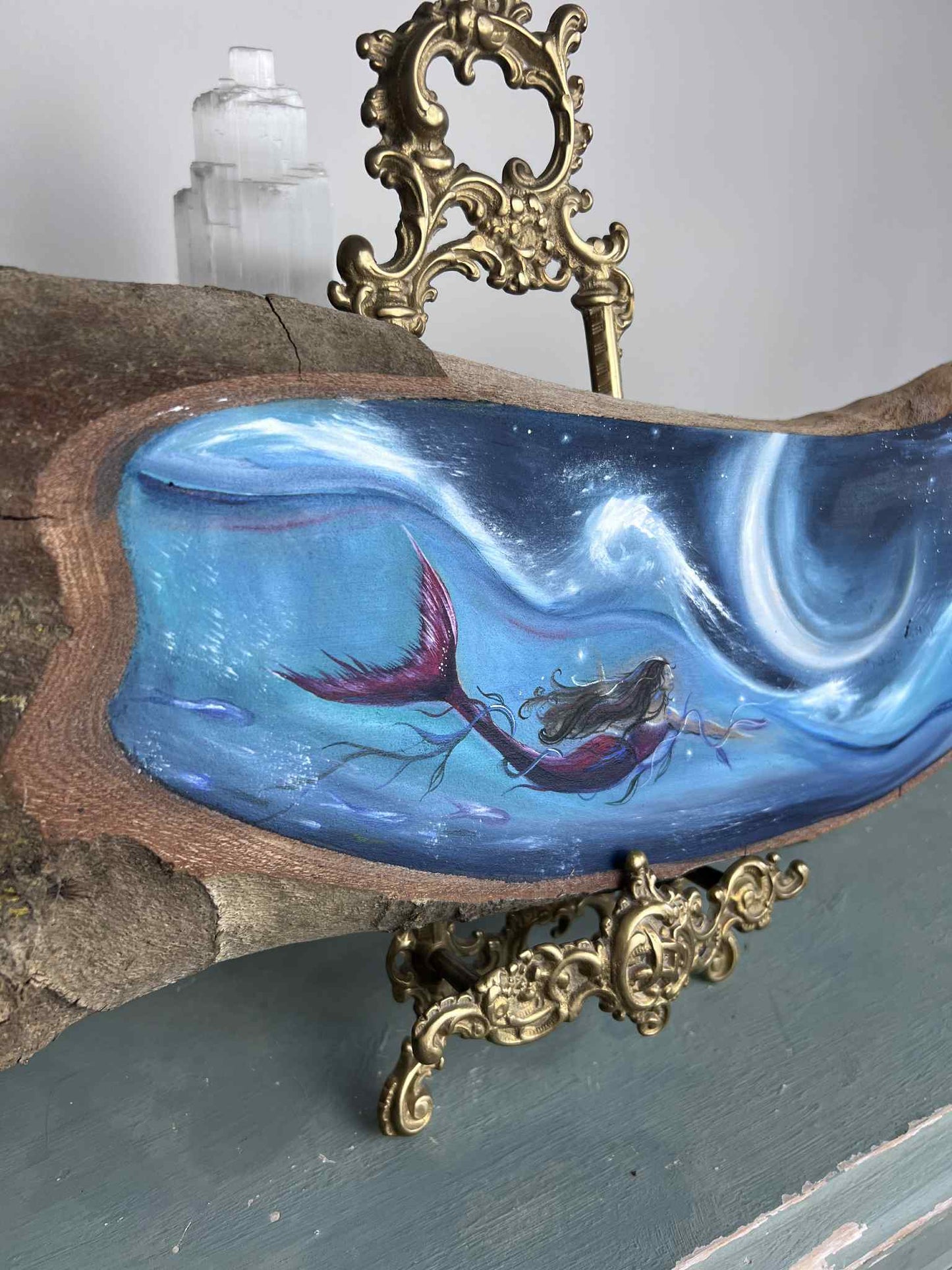 'Moon Mermaid' Original Oil Painting on wood