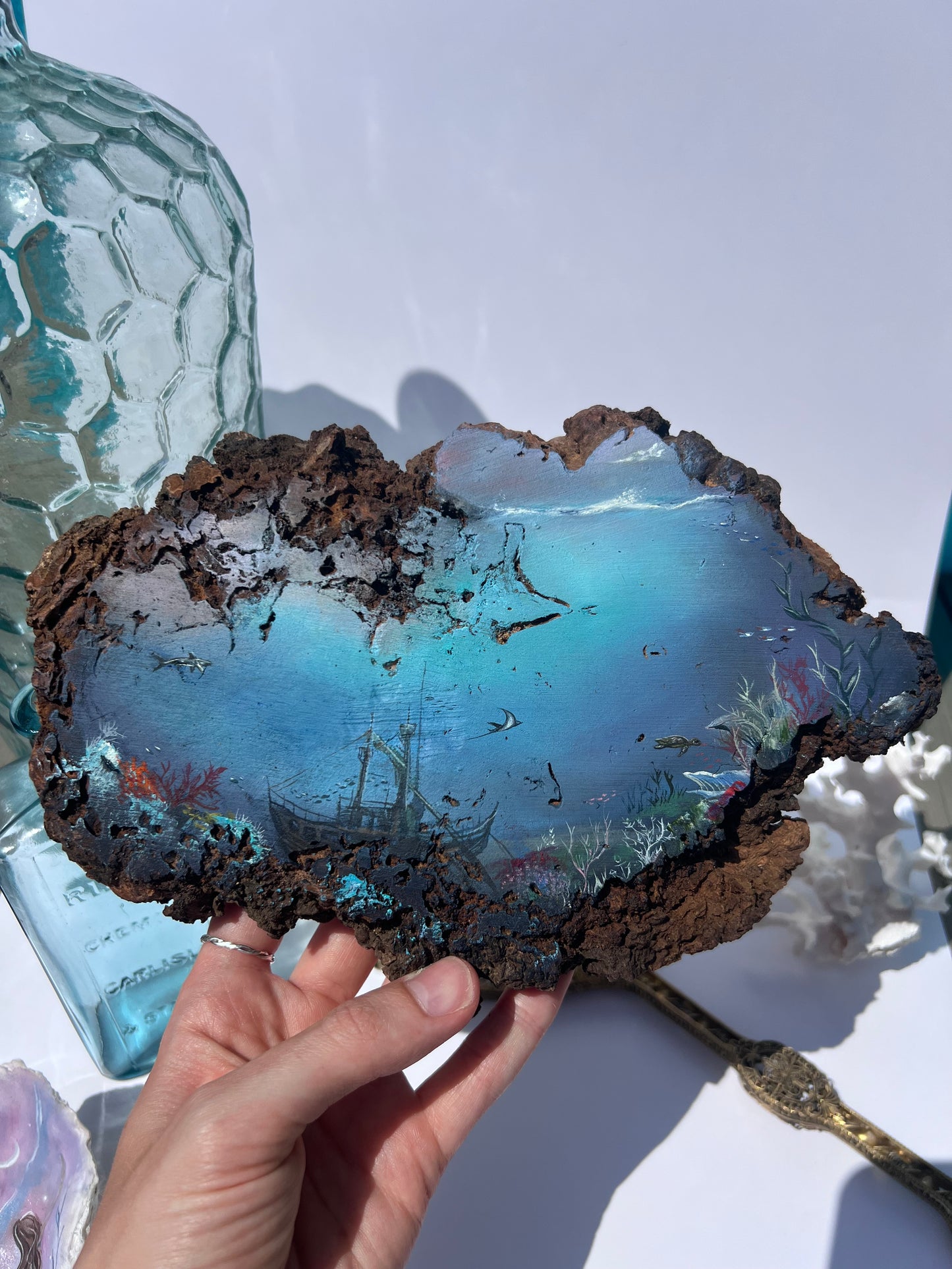 Shipwreck Painting on Raw Wood
