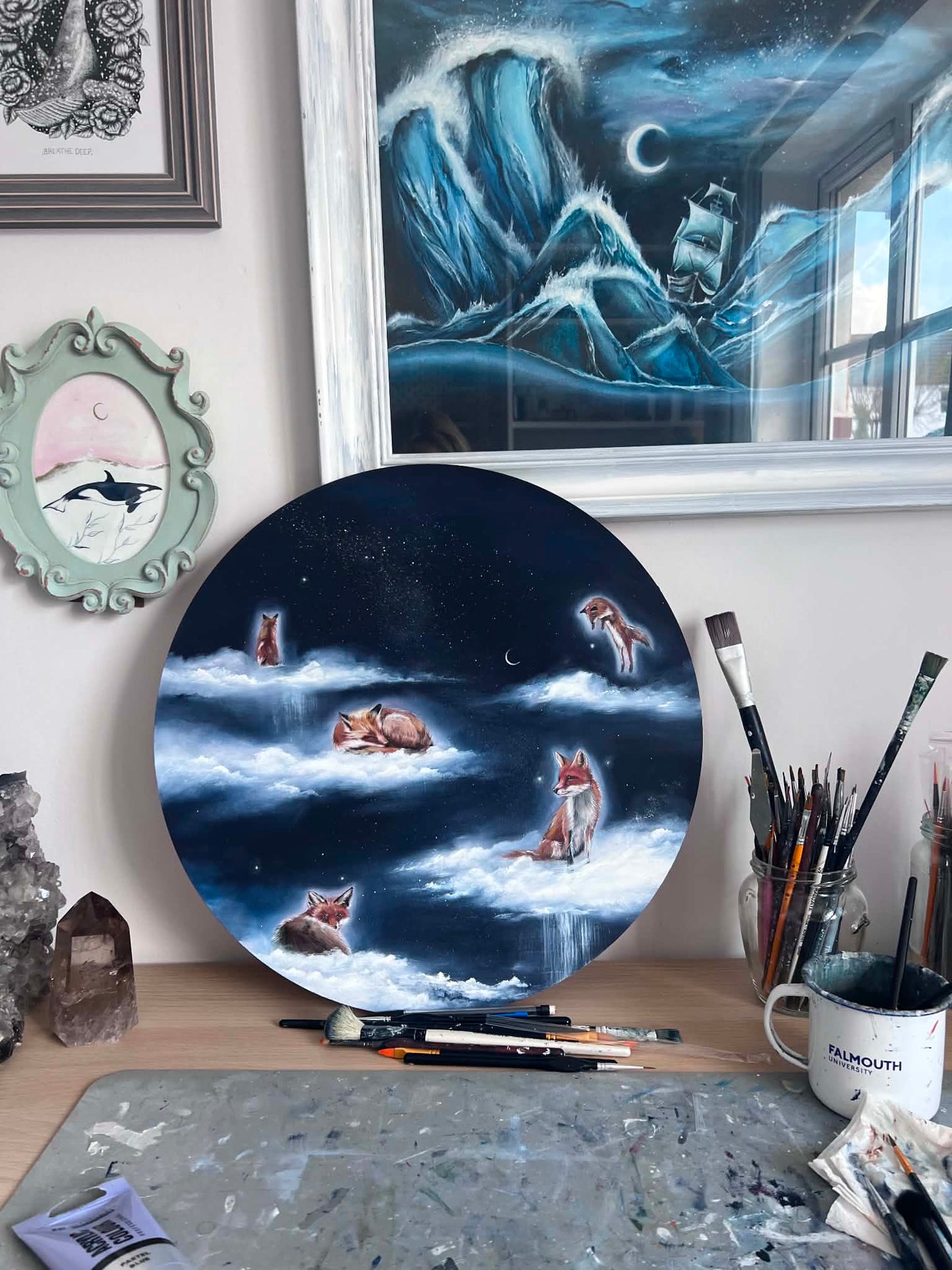 Cloud Meditation Collection Original Oil Painting - Foxes
