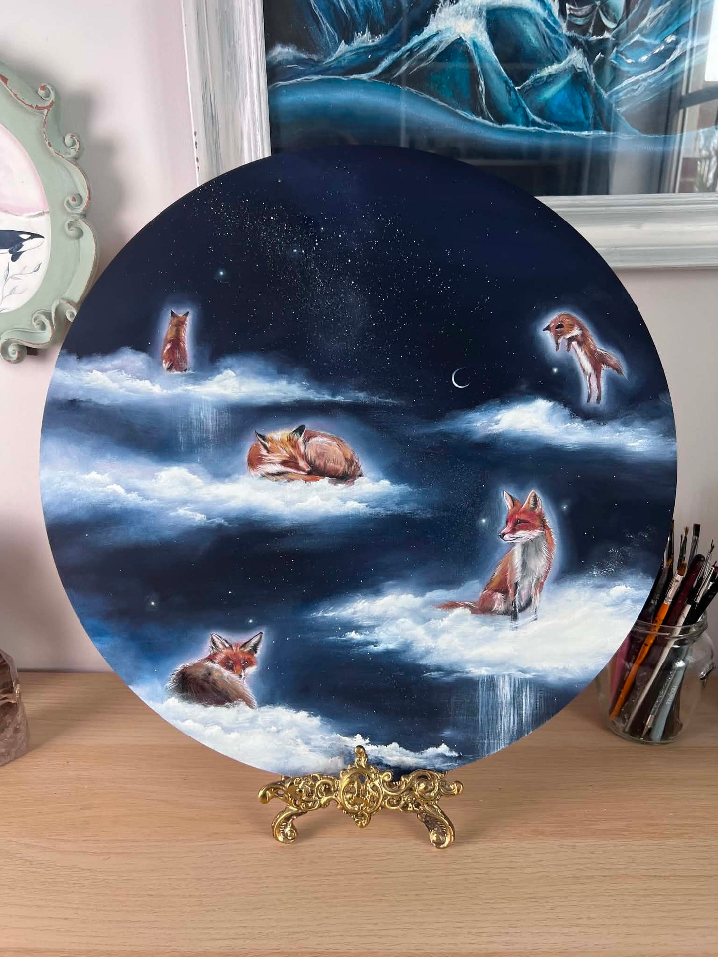Cloud Meditation Collection Original Oil Painting - Foxes